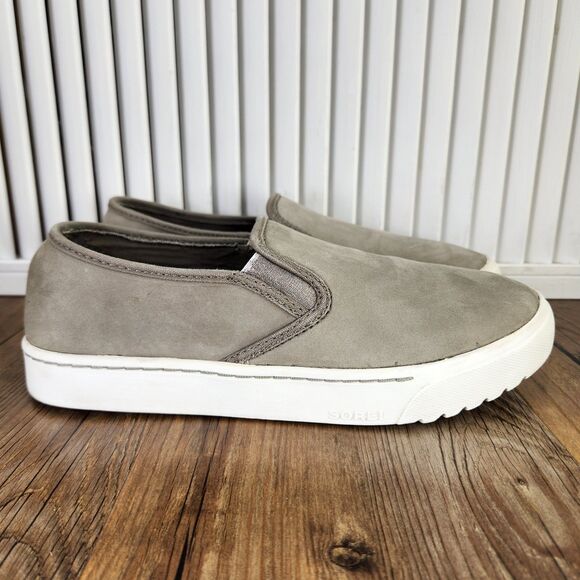Sorel Campsneak Slip On Womens Sz 8.5 Taupe Suede Leather Casual Loafer Shoes - Picture 1 of 9